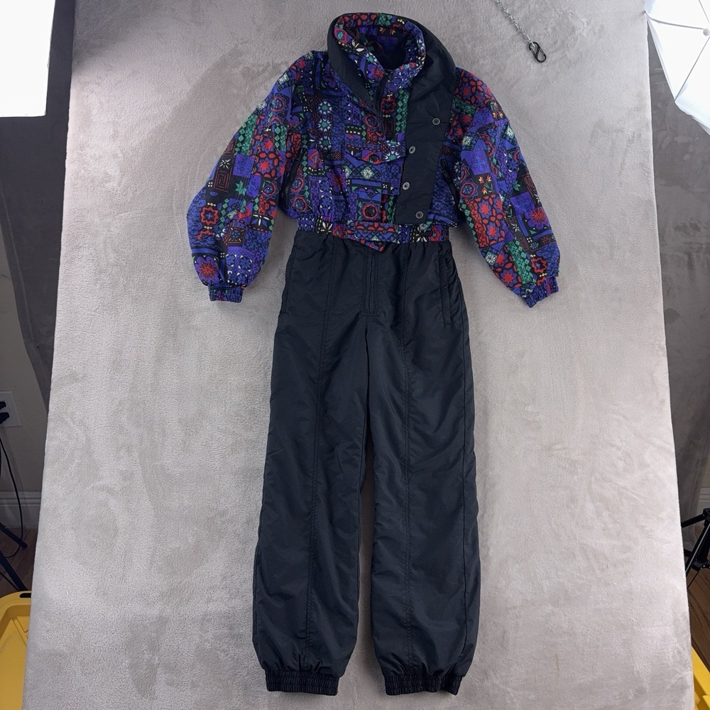 Edelweiss‎ Skiwear Snowsuit Junior Size Medium Black Multicolor Insulated Winter